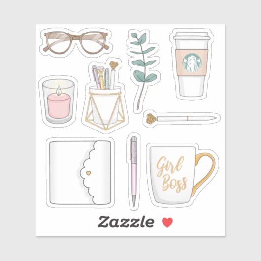 Fun Modern Girl Boss Coffee White Planner Stickers (Vel)