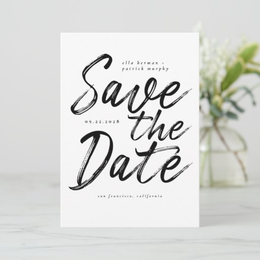 Fun Modern Handgeschreven Weddenschap Save the Dat Kaart (Staand voorkant)