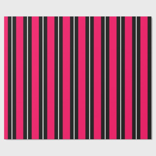 Fun & Modern Hot Pink, Black & White Stripes Cadeaupapier (Vlak)