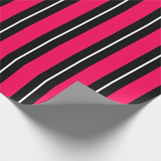 Fun & Modern Hot Pink, Black & White Stripes Cadeaupapier (Hoek)