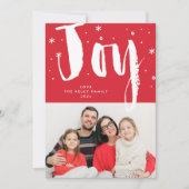 Fun Modern Joy Brush White Red Christmas Photo Feestdagenkaart (Voorkant)