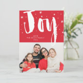 Fun Modern Joy Brush White Red Christmas Photo Feestdagenkaart (Staand voorkant)