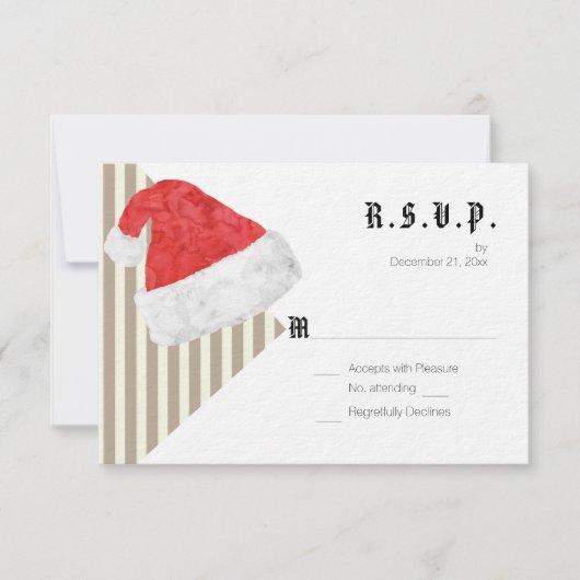 Fun Modern kerstbruiloft met Red Santa Hat RSVP Kaartje (Voorkant)