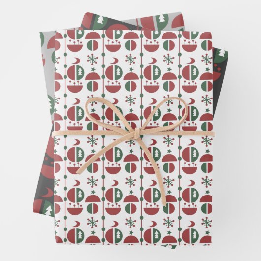 Fun Modern Kerstmis Geometrical Shaptern Pattern Inpakpapier Vel (In situ)