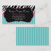 Fun, modern, kleurrijk Zebra.  Blauw, roze en zwar Visitekaartje (Voorkant / Achterkant)