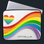 Fun Modern LGBT Pride Rainbow Persoonlijke naam Laptop Sleeve<br><div class="desc">Dit moderne ontwerp heeft een kleurrijk regenbooghart en een golf van regenboogpapierstrips. Uw persoonlijke naam staat hieronder. Personaliseer door de tekst in het tekstvak te bewerken. #lgbt #pride #lesbian #gay #personalized #personalizegifts #lgbtgifts #heart #love #loveislove #laptopsleeves #equality #transgender #electronics #gift #gifts #officesupplies #schoolsupplies #laptopcases #computer</div>