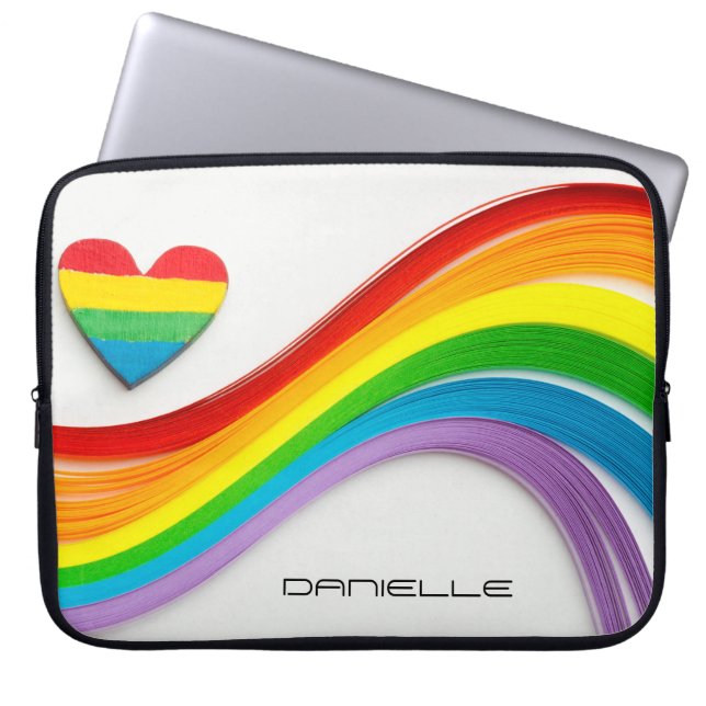 Fun Modern LGBT Pride Rainbow Persoonlijke naam Laptop Sleeve (Voorkant)