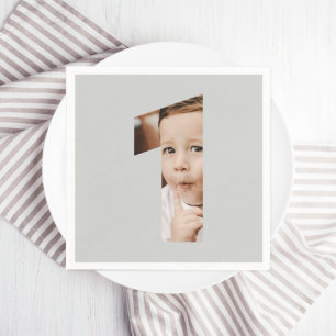 Fun Modern Minimal Foto 1 jaar eerste verjaardag Servet