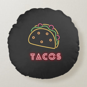 Fun Modern Neon Tacos-symbool Rond Kussen