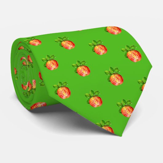 Fun Modern Red Apple Fruit Pattern Green Stropdas (Opgerold)