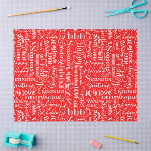 Fun Modern Red Merry Christmas Script Decoupage Tissuepapier (Craft)