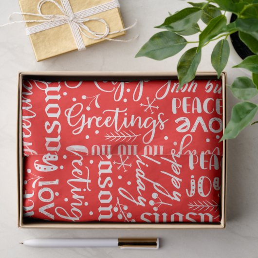 Fun Modern Red Merry Christmas Script Decoupage Tissuepapier (Geschenk)