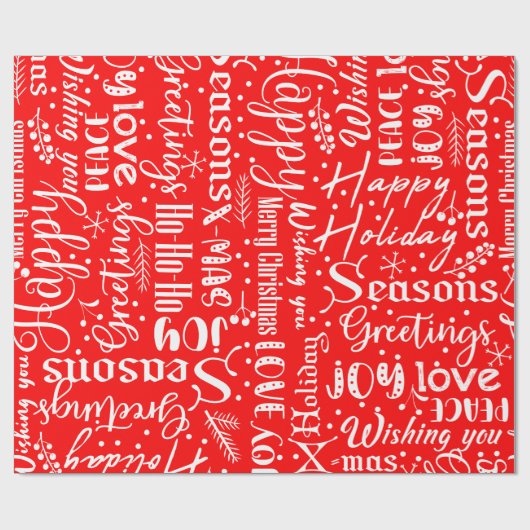 Fun Modern Red & White Christmas Script Cadeaupapier (Vlak)