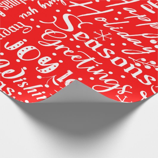 Fun Modern Red & White Christmas Script Cadeaupapier (Hoek)