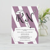 FUN MODERN RN afstuderen nodigt PAARSE glitter uit Kaart (Staand voorkant)