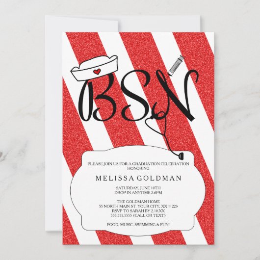 FUN MODERN RN afstuderen nodigt uit tot RED glitte Kaart (Voorkant)