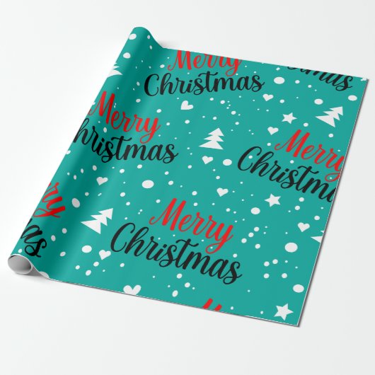 Fun Modern Teal Merry Christmas Script Cadeaupapier (Uitgerold)