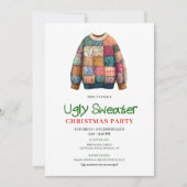 Fun Modern Ugly Sweater Christmas Invitation Kaart (Voorkant)