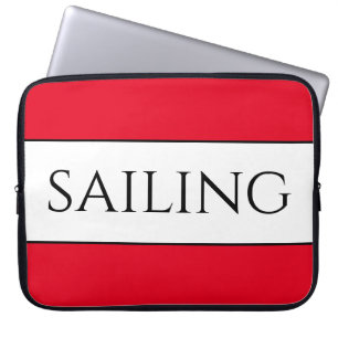 Fun Modern White Bold Red Trim SAILING Stripes Laptop Sleeve