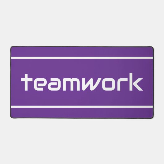 Fun Modern White TEAMWORK Stripes On Royal Purple Bureaumat (Voorkant)