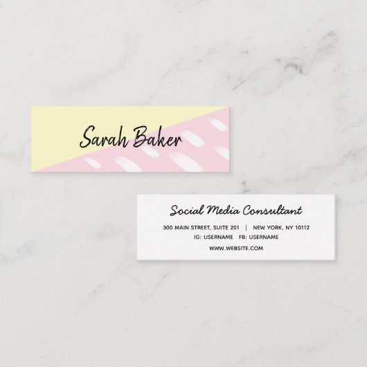 Fun Modern Yellow Roze met Waterverf Stippen Mini Mini Visitekaartje (Voorkant / Achterkant)