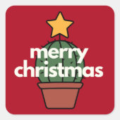 Fun Moderne Merry Cactussen Kerst Vierkant Sticker (Voorkant)