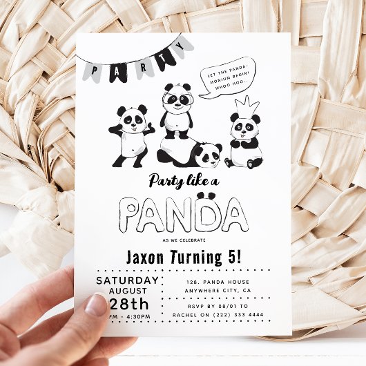 Fun Modern'Party like a Panda Kids Birthday Kaart