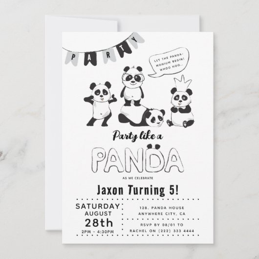 Fun Modern'Party like a Panda Kids Birthday Kaart (Voorkant)