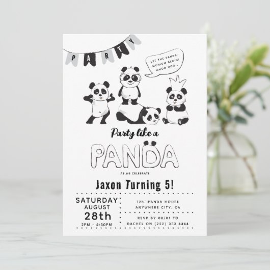 Fun Modern'Party like a Panda Kids Birthday Kaart (Staand voorkant)