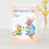 Fun Moederdag voor Nan met Cute Mice Kaart (Gele Bloem)