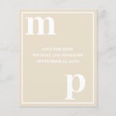 Fun Monogram Champagne Beige Budget Save the Date Flyer (Voorkant)