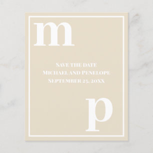 Fun Monogram Champagne Beige Budget Save the Date Flyer