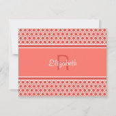 Fun Monogram Coral Red White Geometric Pattern Notitiekaartje (Voorkant)