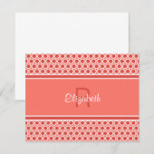 Fun Monogram Coral Red White Geometric Pattern Notitiekaartje (Voorkant / Achterkant)