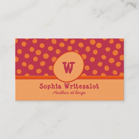 Fun Monogram Cranberry & Oranje Pattern Visitekaartje (Voorkant)