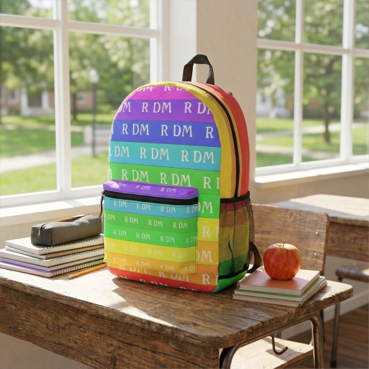 Fun Monogram Customizable Rainbow Stripes Bedrukte Rugzak
