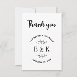 Fun Monogram Floral Botanical Wedding Couple Name Bedankkaart