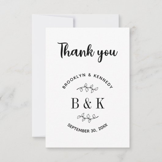 Fun Monogram Floral Botanical Wedding Couple Name Bedankkaart (Voorkant)