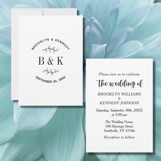 Fun Monogram Floral Botanical Wedding Couple Name Kaart