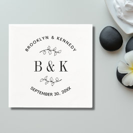 Fun Monogram Floral Botanical Wedding Couple Name Servet