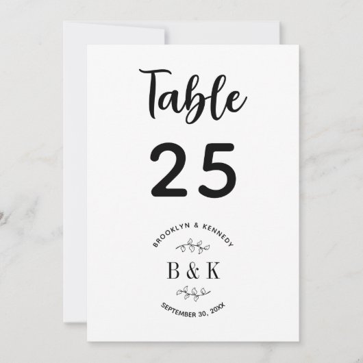 Fun Monogram Floral Botanical Wedding Table Number (Voorkant)