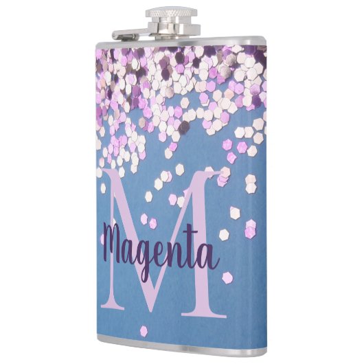 Fun Monogram Lavender Confetti op Blue Heupfles (Links)