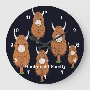 Fun Monogram Scottish Highland Koe Grote Klok