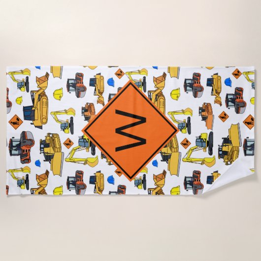 Fun Monogrammed Construction Vehicles Pattern Strandlaken (Voorkant)