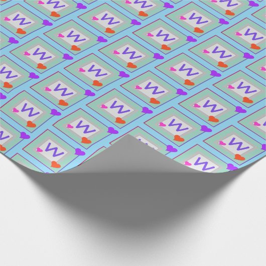 Fun Monogrammed Hearts Blauwgroen, roze, Paarse en Cadeaupapier (Hoek)