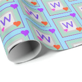 Fun Monogrammed Hearts Blauwgroen, roze, Paarse en Cadeaupapier (Rol Hoek)