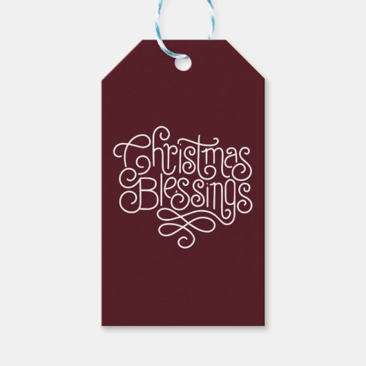 Fun monoline Kerstmis Blessings script Cadeaulabel (Voorkant)