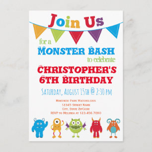 Fun Monster Kids Verjaardagsfeestje Uitnodigingen