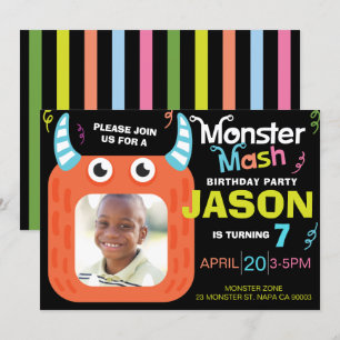 Fun Monster Mash Photo Birthday Party Invitation Kaart