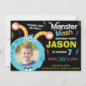 Fun Monster Mash Photo Birthday Party Invitation Kaart (Voorkant)